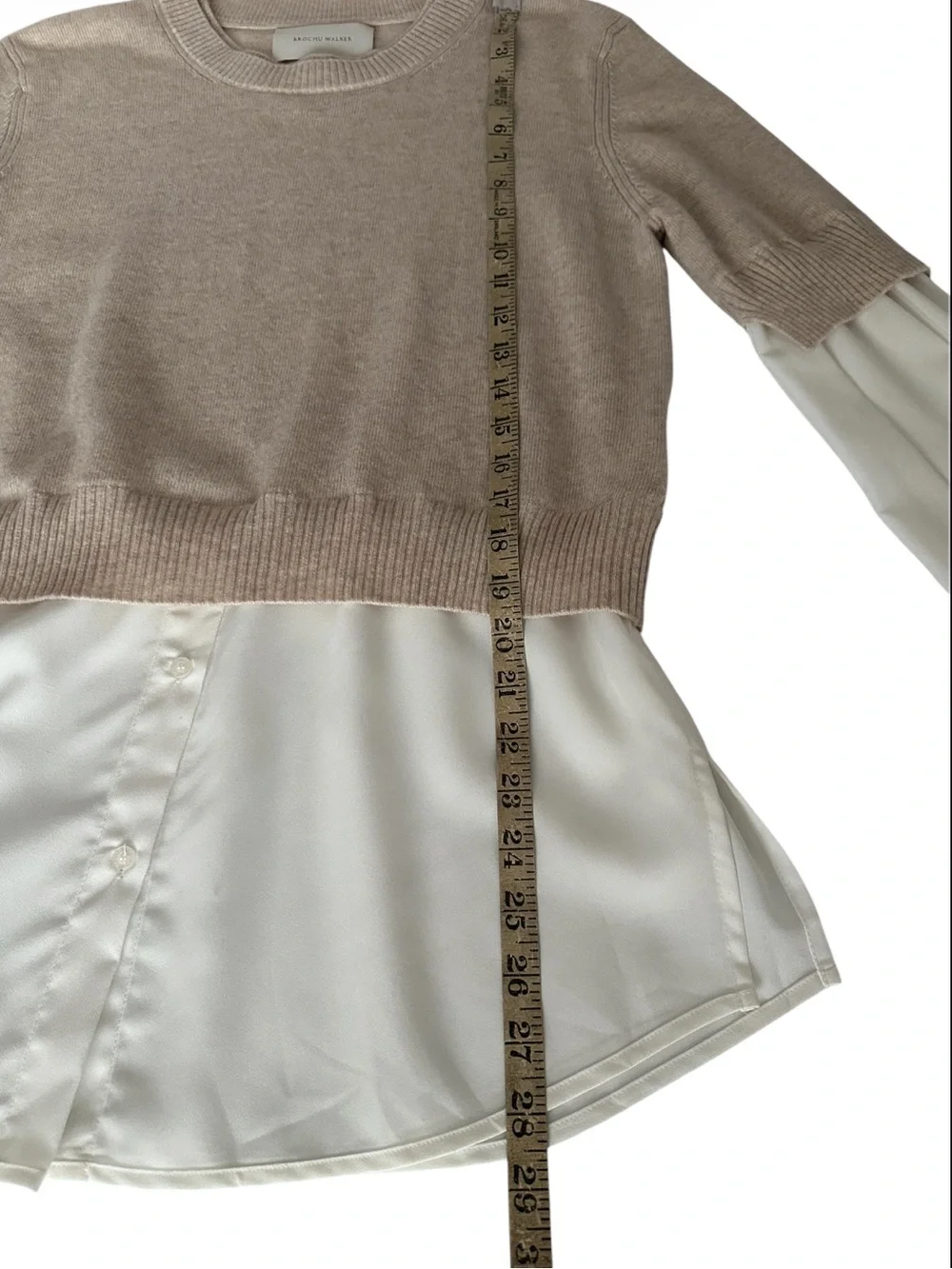 Brochu Walker Ebella Layered Crew Sweater Wool Cashmere Oatmeal Medium